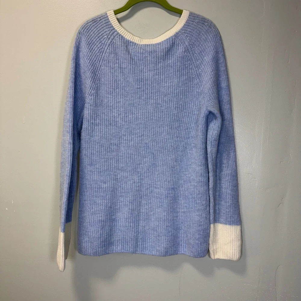 Talbots Blue Heathered V-Neck‎ Cotton Blend Ribbed Sweater Womens Medium